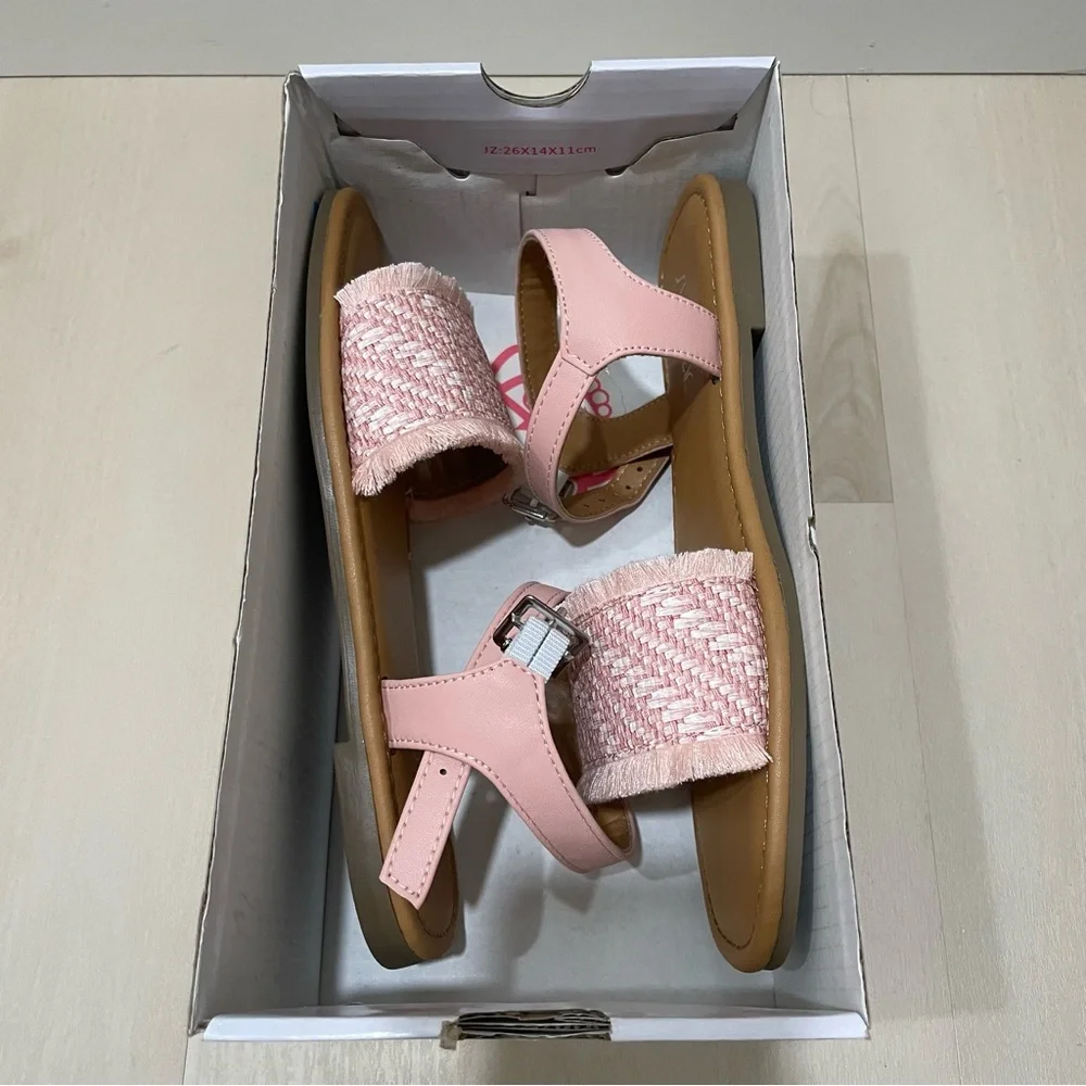 NIB Sugar Girl's Youth Size 4 Kid's Santine 2 Pink Flat Sandals Ankle Strap
